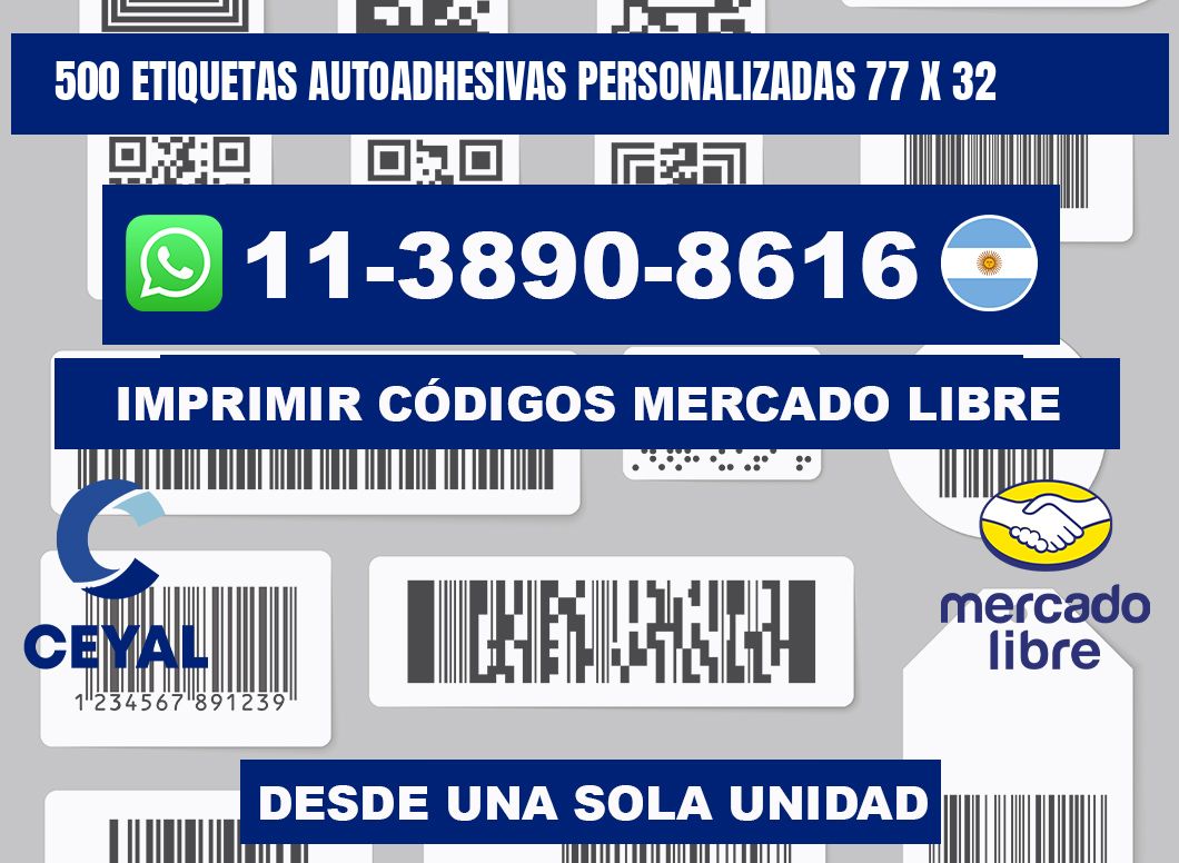 500 Etiquetas autoadhesivas personalizadas 77 x 32