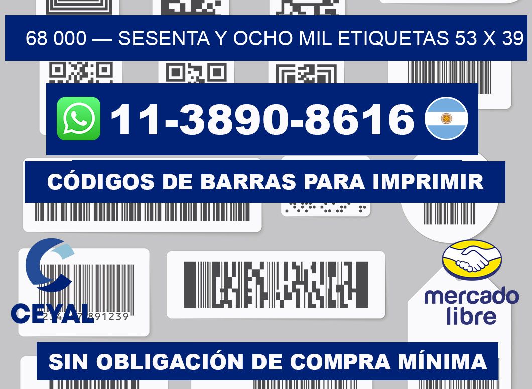 68 000 — sesenta y ocho mil etiquetas 53 x 39
