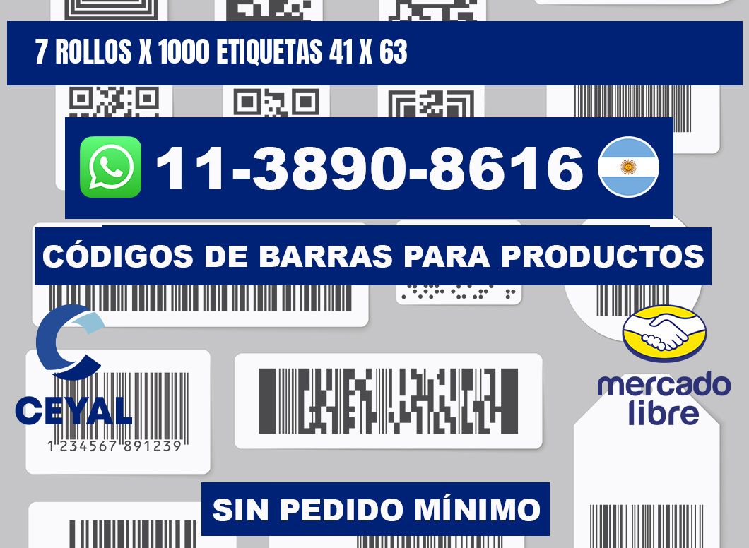 7 rollos x 1000 etiquetas 41 x 63