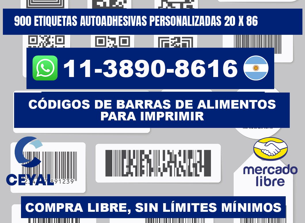 900 Etiquetas autoadhesivas personalizadas 20 x 86