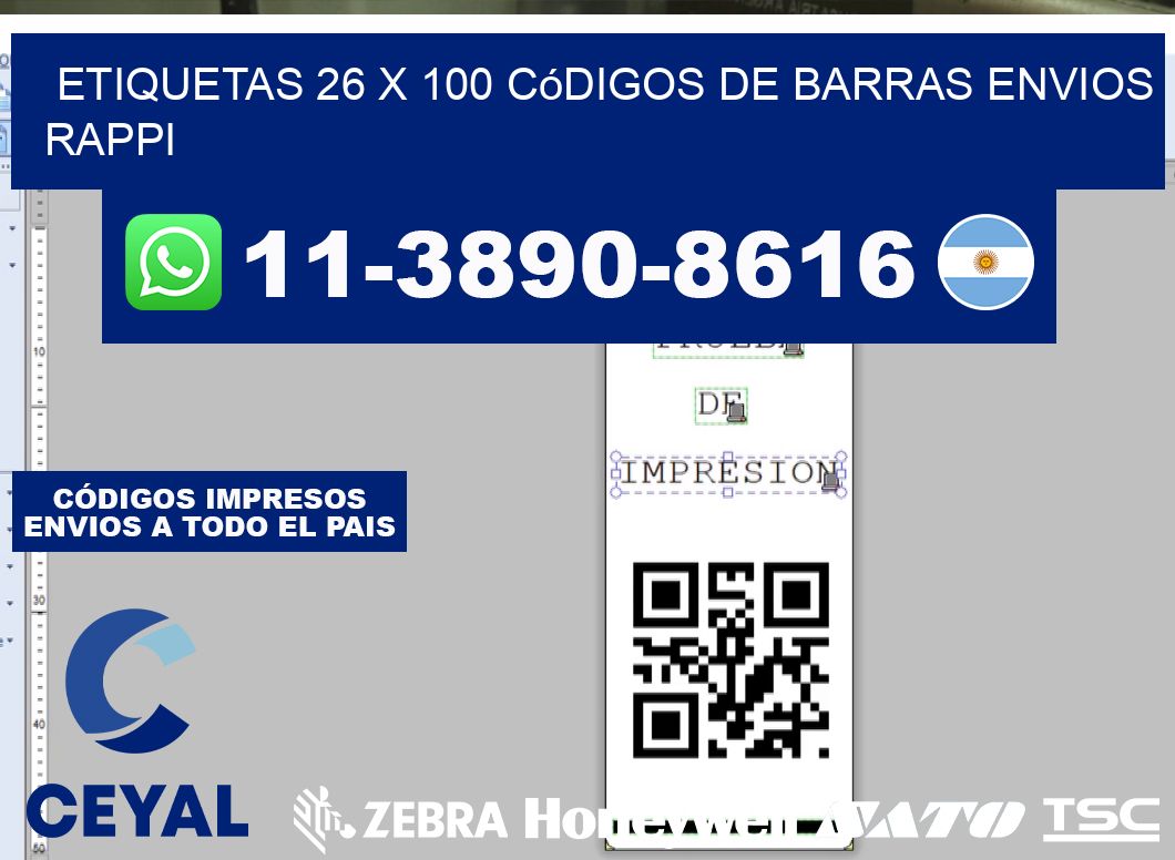 etiquetas 26 x 100 códigos de barras envios rappi