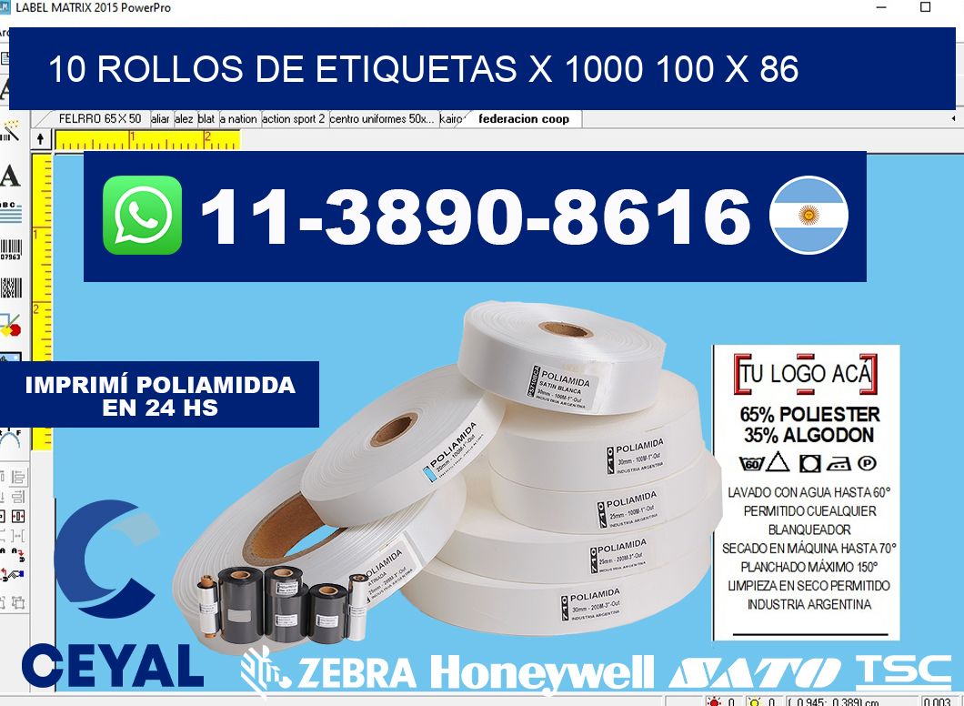 10 rollos de etiquetas x 1000 100 x 86