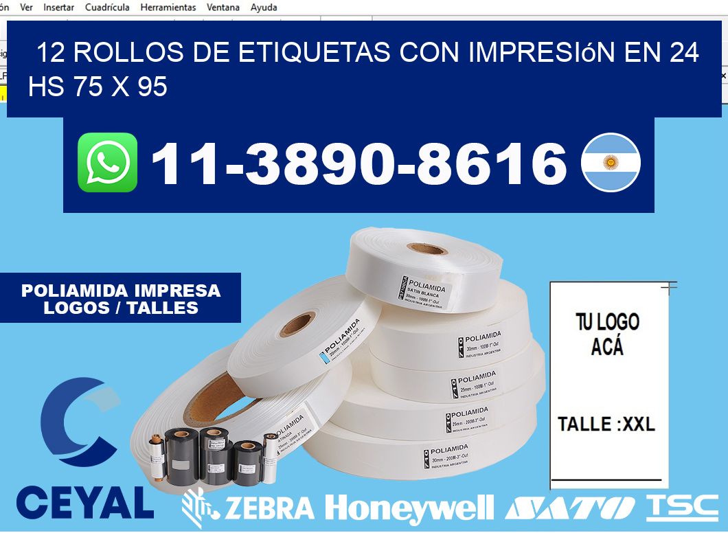 12 rollos de etiquetas con impresión en 24 hs 75 x 95