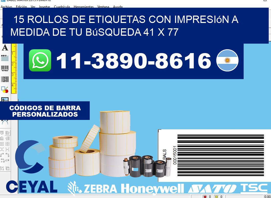 15 rollos de etiquetas con impresión a medida de tu búsqueda 41 x 77