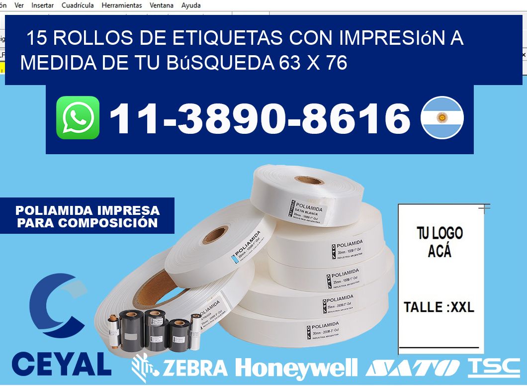 15 rollos de etiquetas con impresión a medida de tu búsqueda 63 x 76