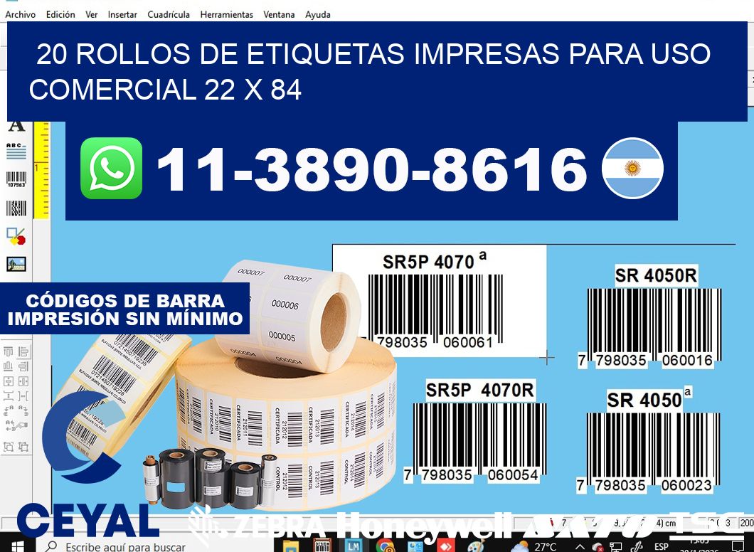 20 rollos de etiquetas impresas para uso comercial 22 x 84
