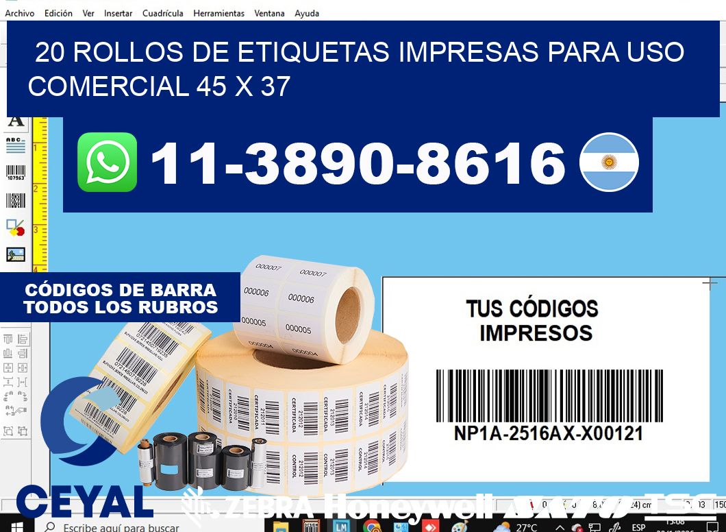 20 rollos de etiquetas impresas para uso comercial 45 x 37