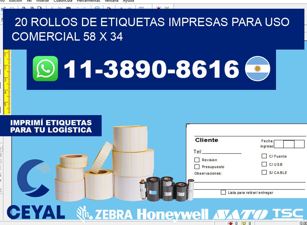 20 rollos de etiquetas impresas para uso comercial 58 x 34