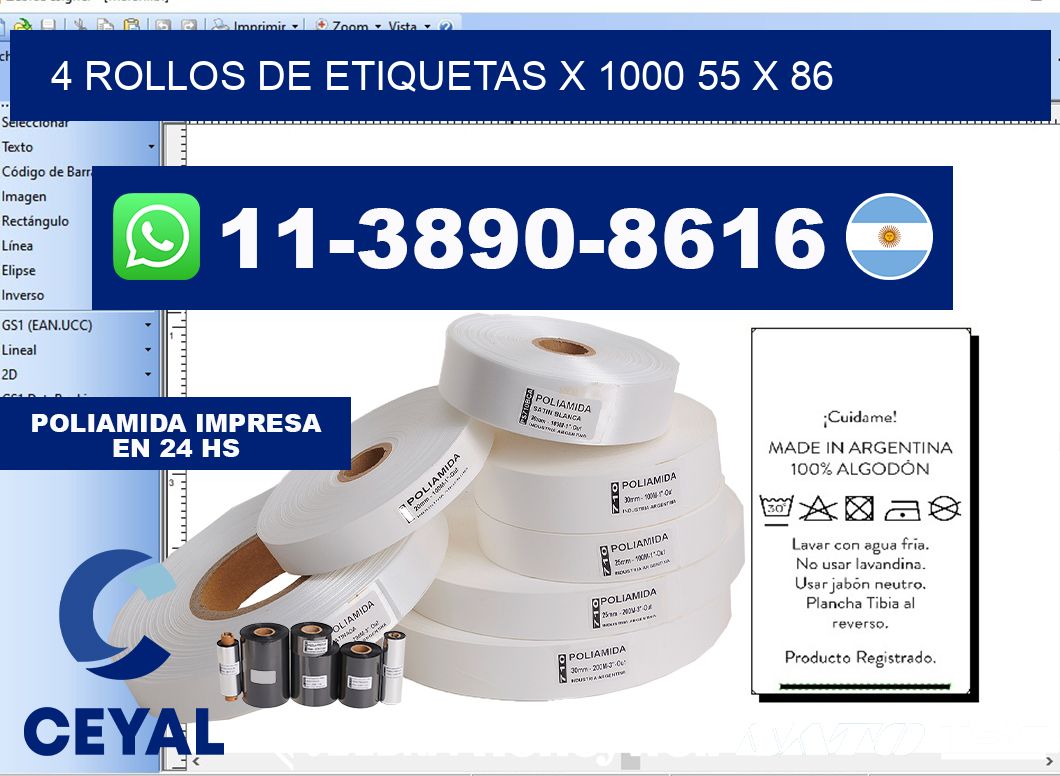 4 rollos de etiquetas x 1000 55 x 86