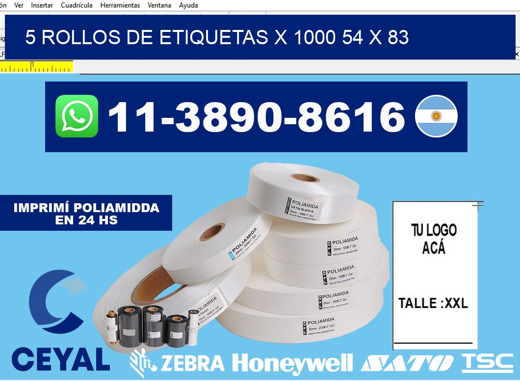 5 rollos de etiquetas x 1000 54 x 83