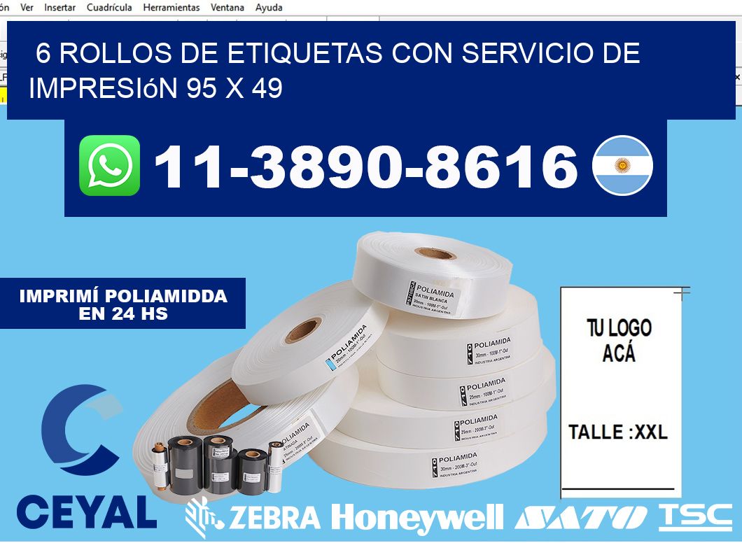 6 rollos de etiquetas con servicio de impresión 95 x 49