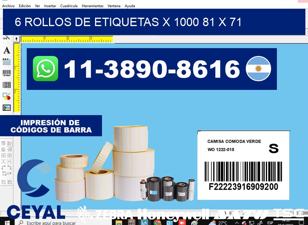 6 rollos de etiquetas x 1000 81 x 71
