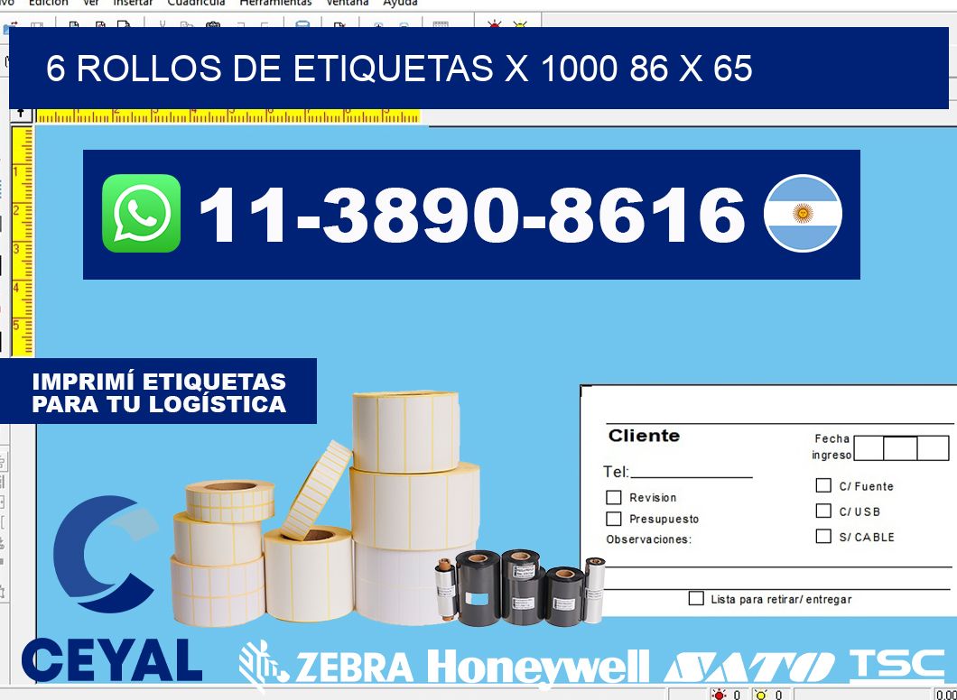 6 rollos de etiquetas x 1000 86 x 65