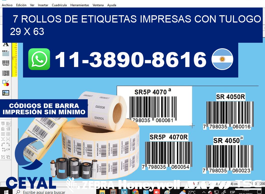 7 rollos de etiquetas impresas con tulogo 29 x 63