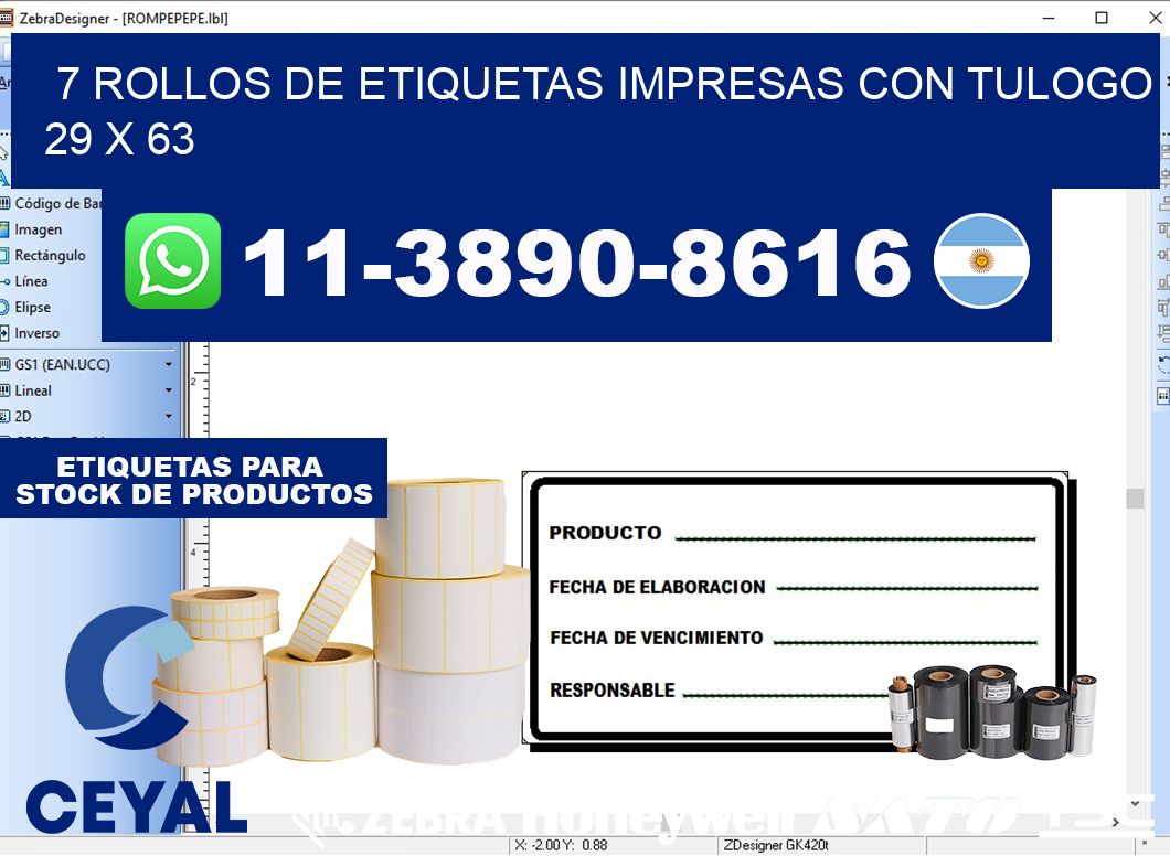 7 rollos de etiquetas impresas con tulogo 29 x 63