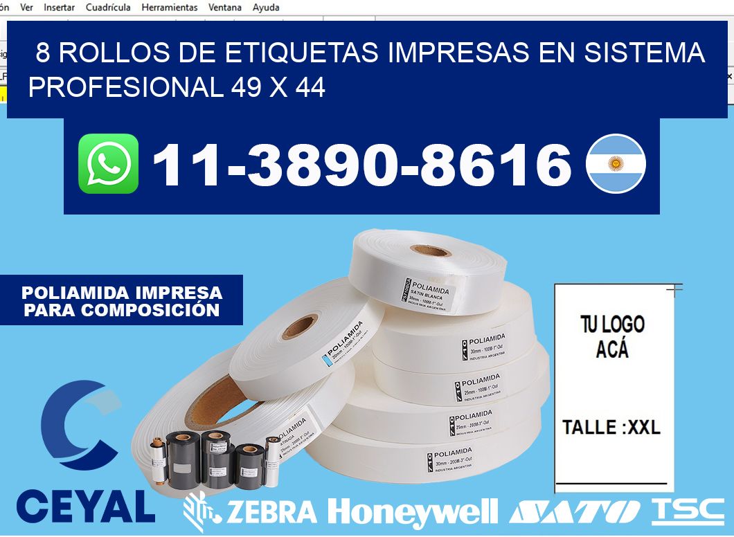8 rollos de etiquetas impresas en sistema profesional 49 x 44
