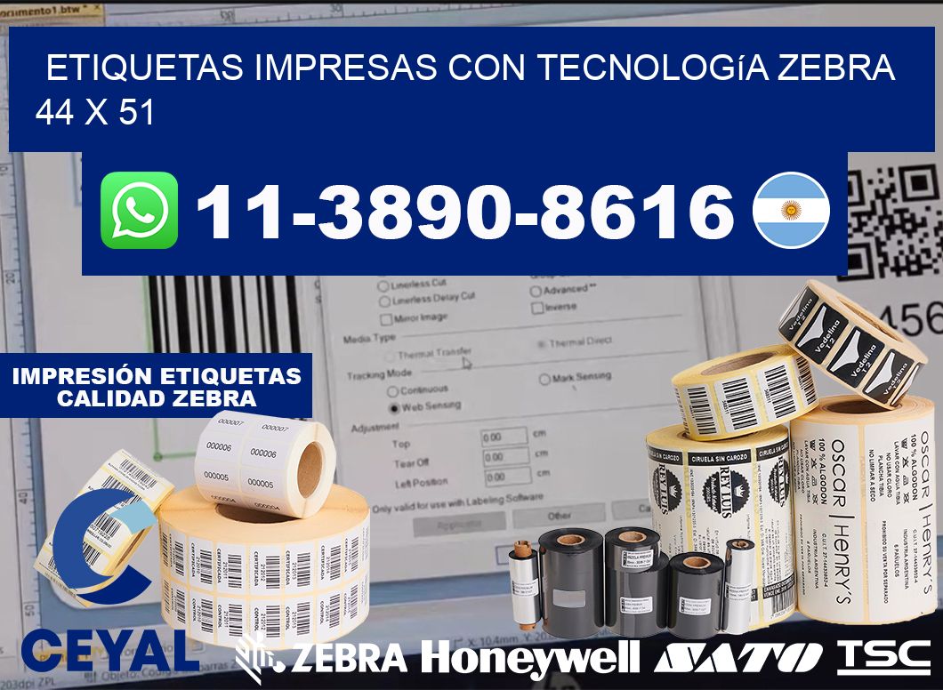 etiquetas impresas con tecnología Zebra 44 x 51