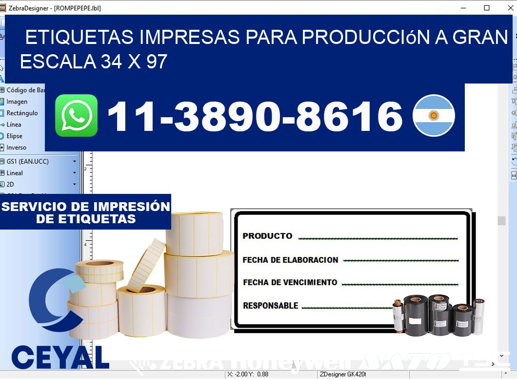 etiquetas impresas para producción a gran escala 34 x 97