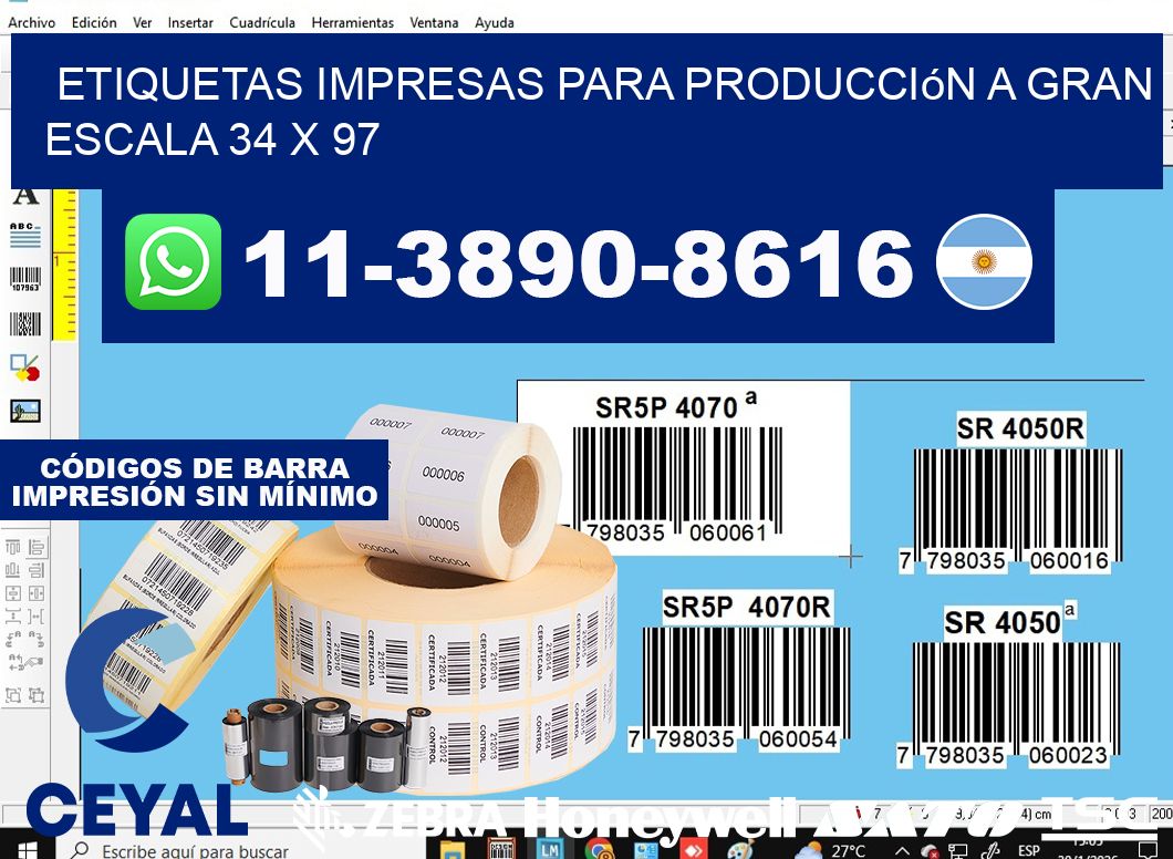 etiquetas impresas para producción a gran escala 34 x 97