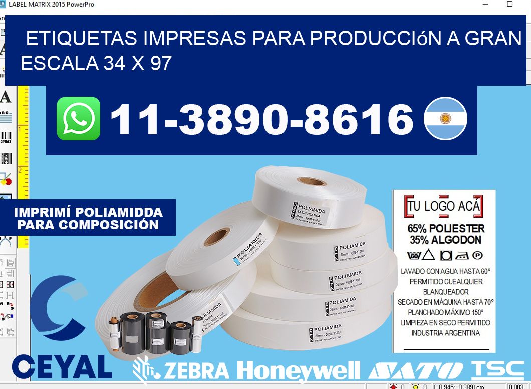 etiquetas impresas para producción a gran escala 34 x 97