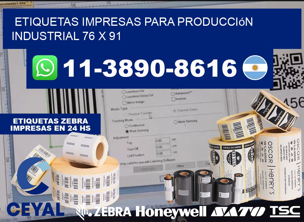 etiquetas impresas para producción industrial 76 x 91