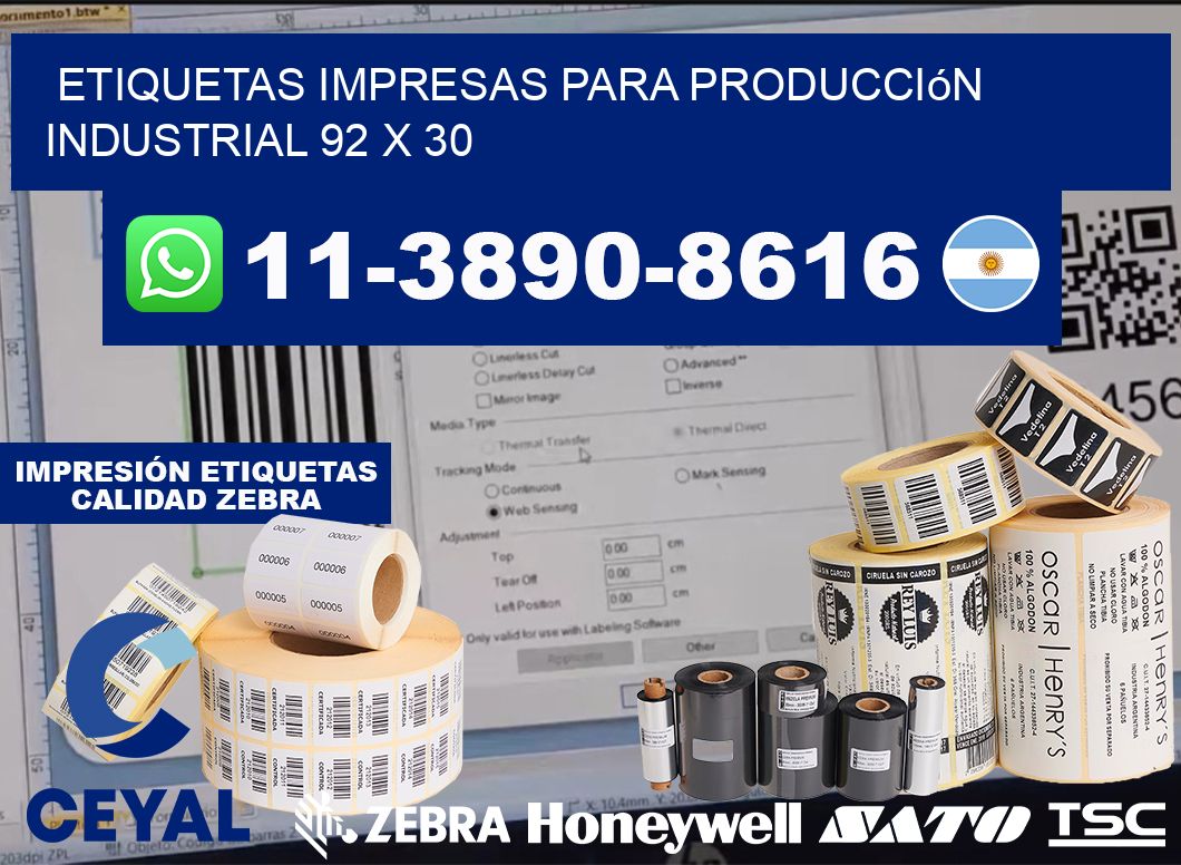 etiquetas impresas para producción industrial 92 x 30