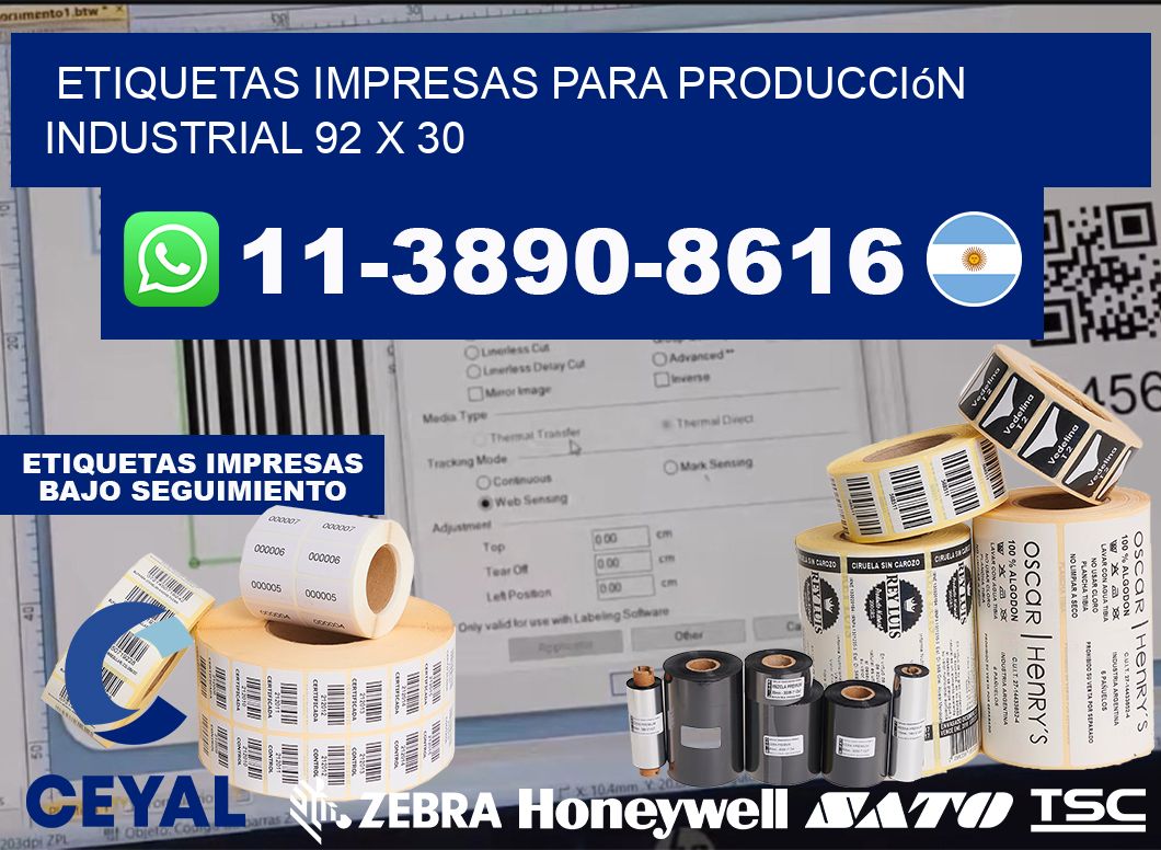 etiquetas impresas para producción industrial 92 x 30