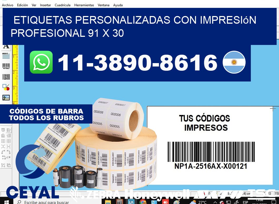 etiquetas personalizadas con impresión profesional 91 x 30