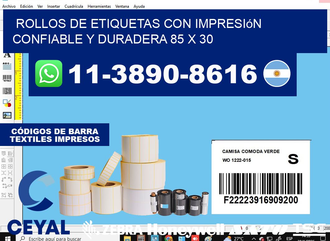 rollos de etiquetas con impresión confiable y duradera 85 x 30