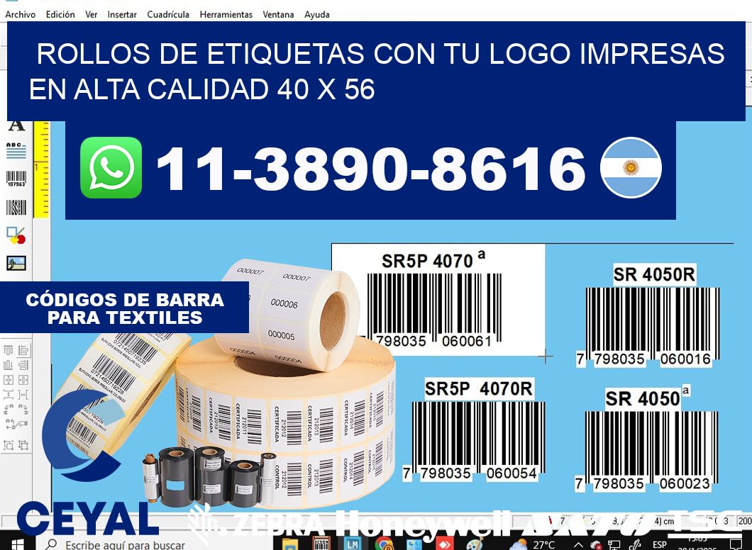 rollos de etiquetas con tu logo impresas en alta calidad 40 x 56