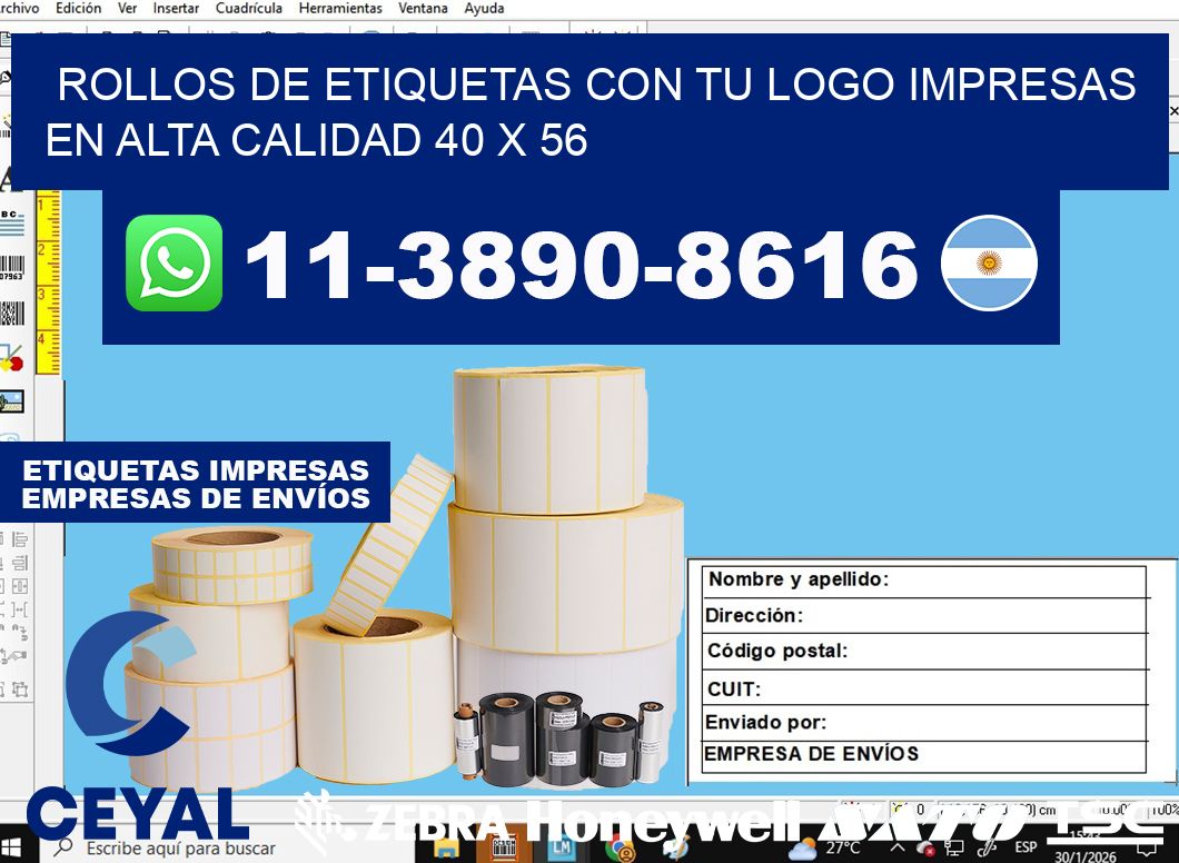 rollos de etiquetas con tu logo impresas en alta calidad 40 x 56