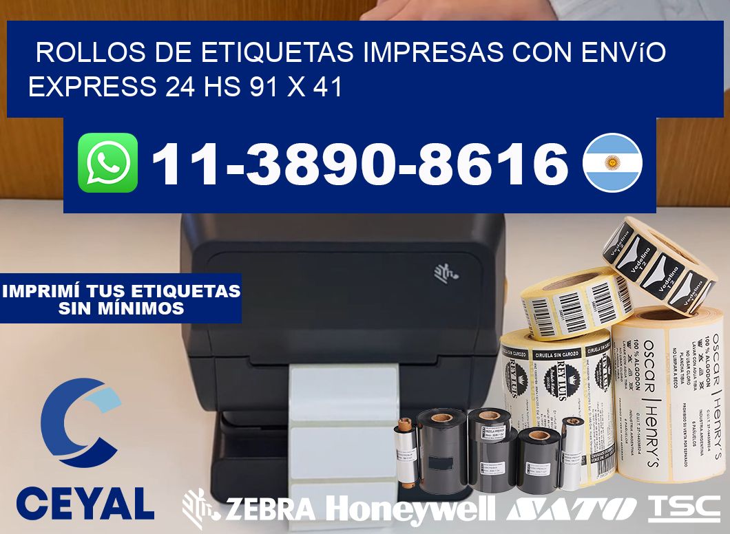 rollos de etiquetas impresas con envío express 24 hs 91 x 41