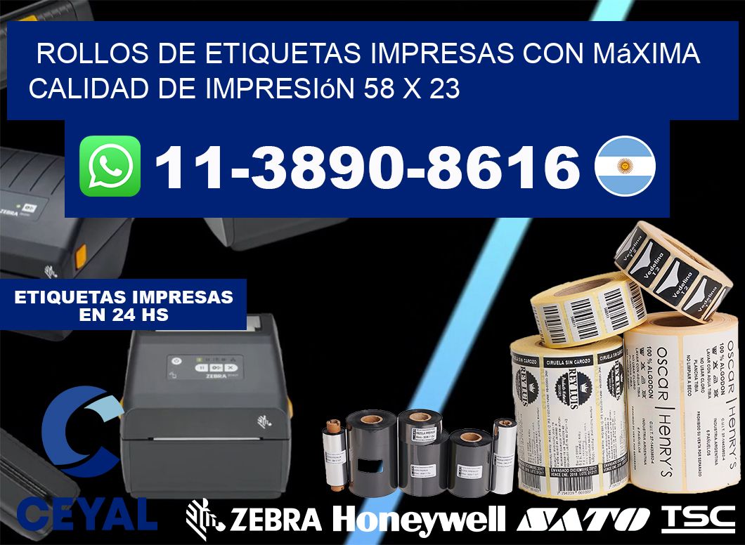 rollos de etiquetas impresas con máxima calidad de impresión 58 x 23