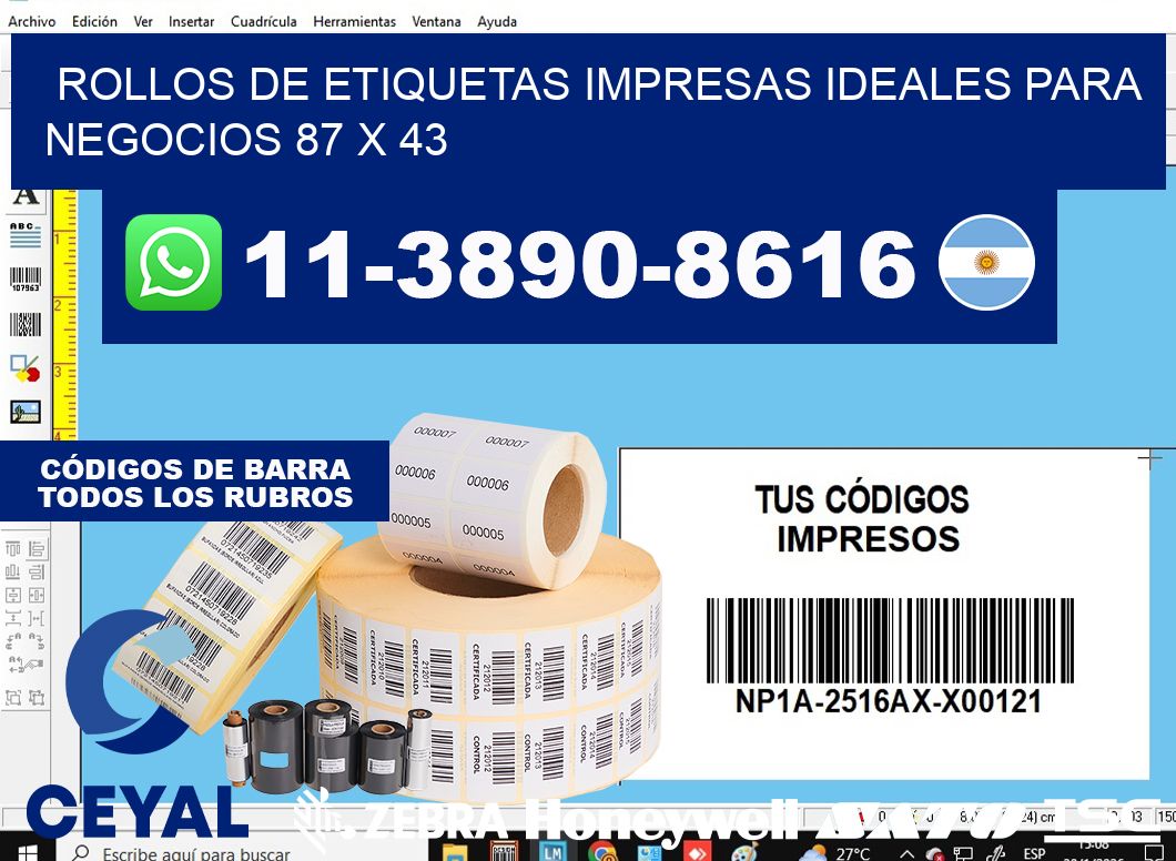 rollos de etiquetas impresas ideales para negocios 87 x 43