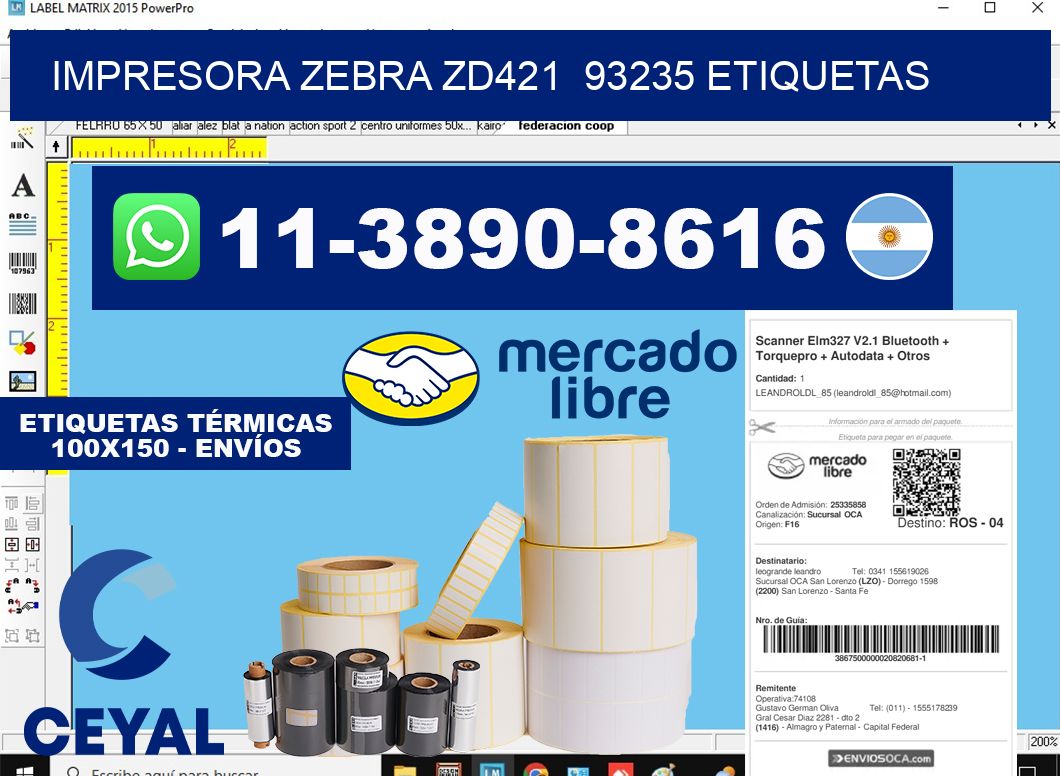 impresora zebra zd421  93235 etiquetas