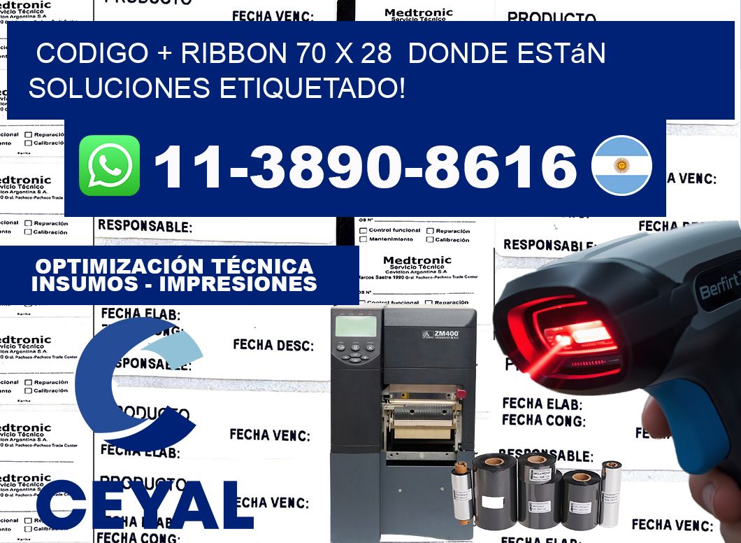 codigo + ribbon 70 x 28  donde están soluciones etiquetado!