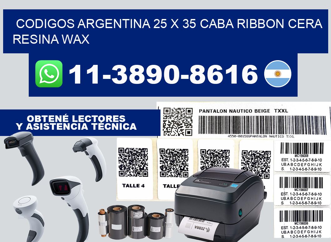 codigos Argentina 25 x 35 CABA Ribbon cera resina wax