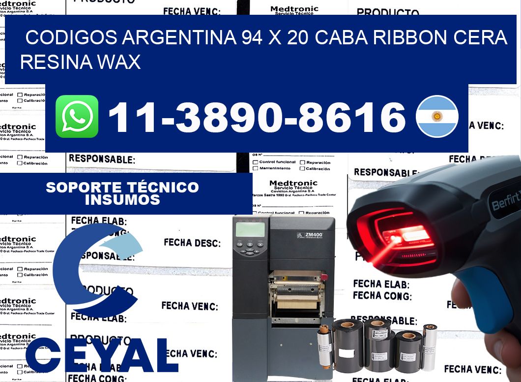 codigos Argentina 94 x 20 CABA Ribbon cera resina wax