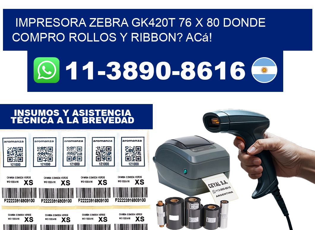 impresora zebra gk420t 76 x 80 Donde compro rollos y ribbon? Acá!