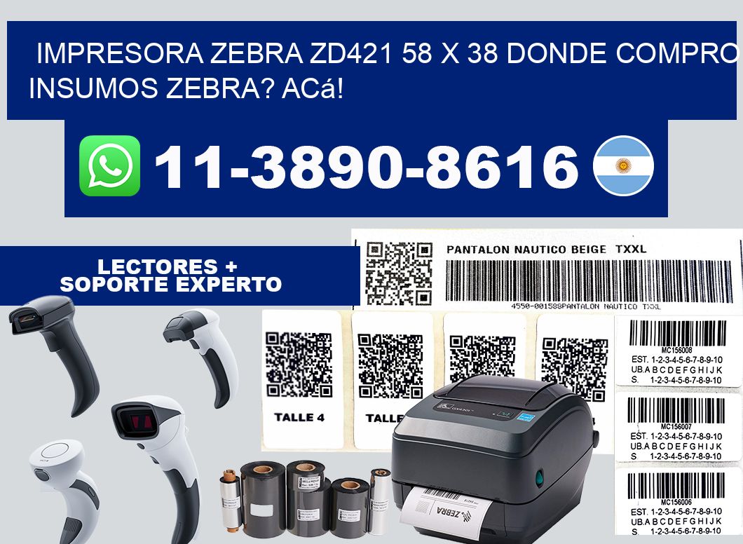 impresora zebra zd421 58 x 38 Donde compro insumos zebra? Acá!