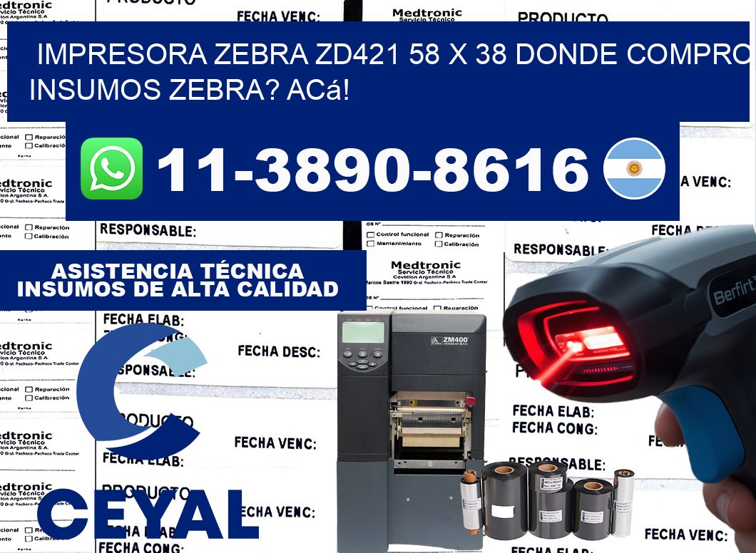impresora zebra zd421 58 x 38 Donde compro insumos zebra? Acá!