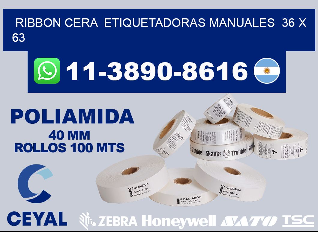 ribbon cera  Etiquetadoras Manuales  36 x 63