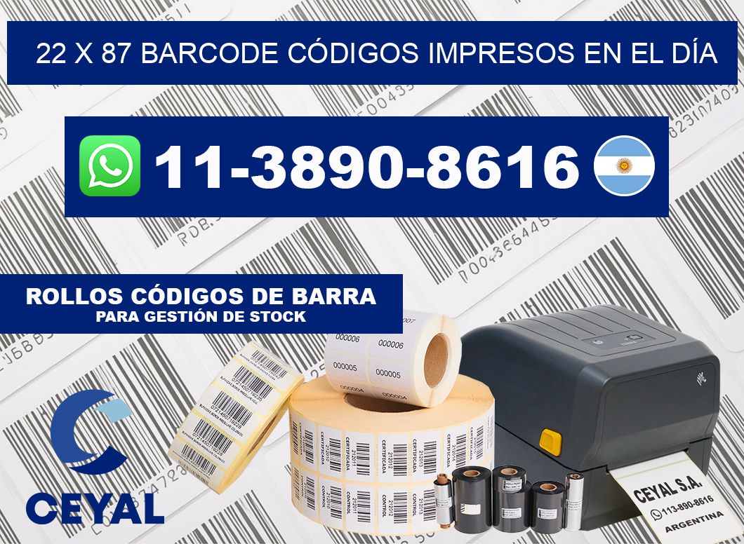 22 x 87 BARCODE CÓDIGOS IMPRESOS EN EL DÍA