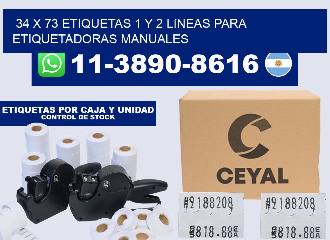 34 x 73 Etiquetas 1 y 2 líneas para etiquetadoras manuales