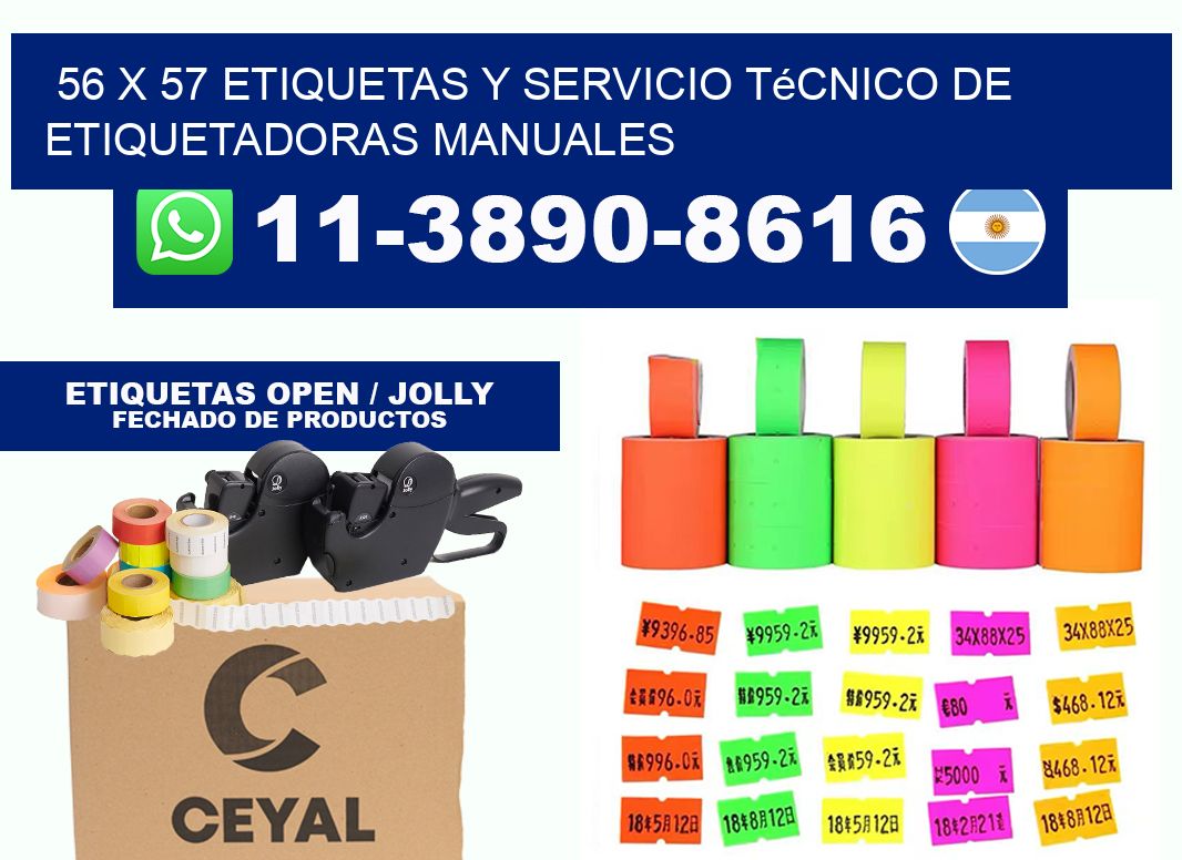 56 x 57 etiquetas y servicio técnico de etiquetadoras manuales