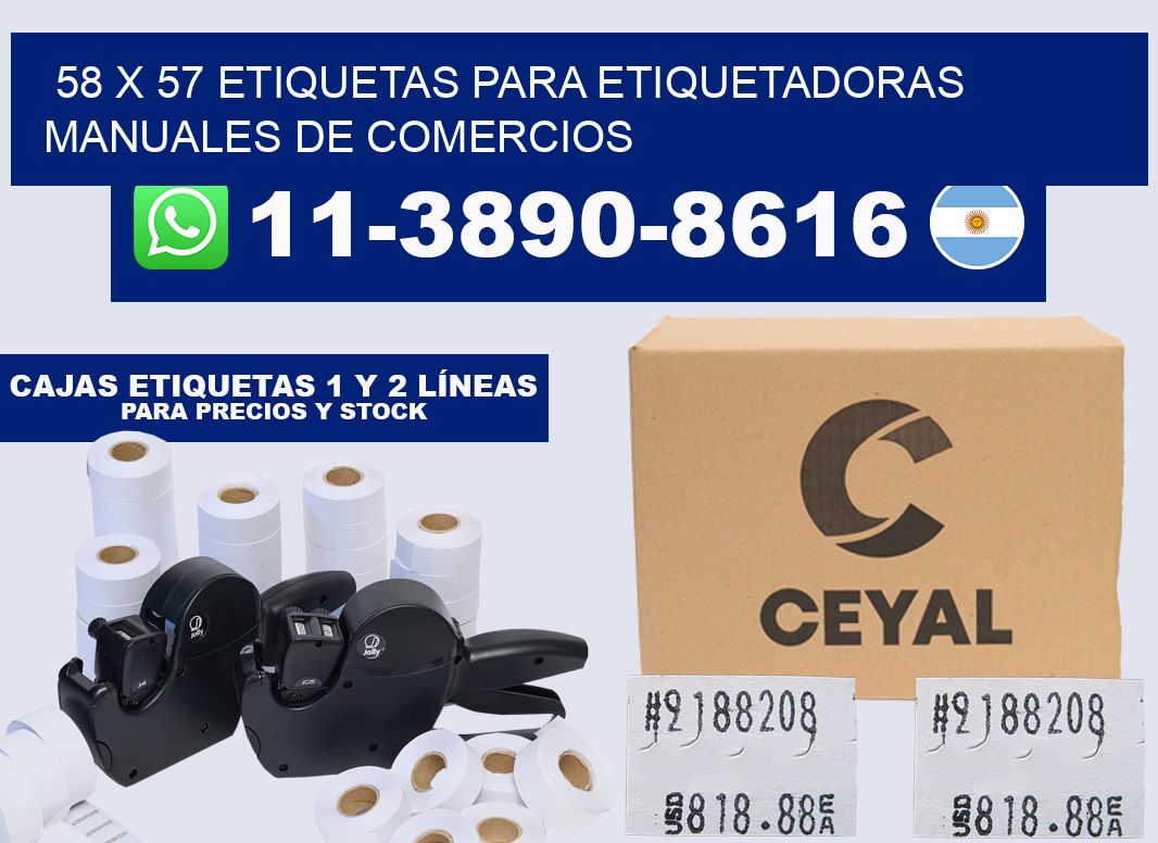 58 x 57 etiquetas para etiquetadoras manuales de comercios