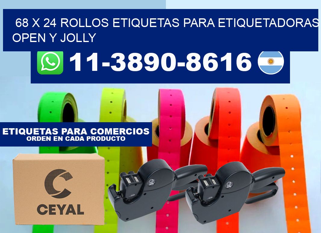 68 x 24 Rollos etiquetas para etiquetadoras open y jolly