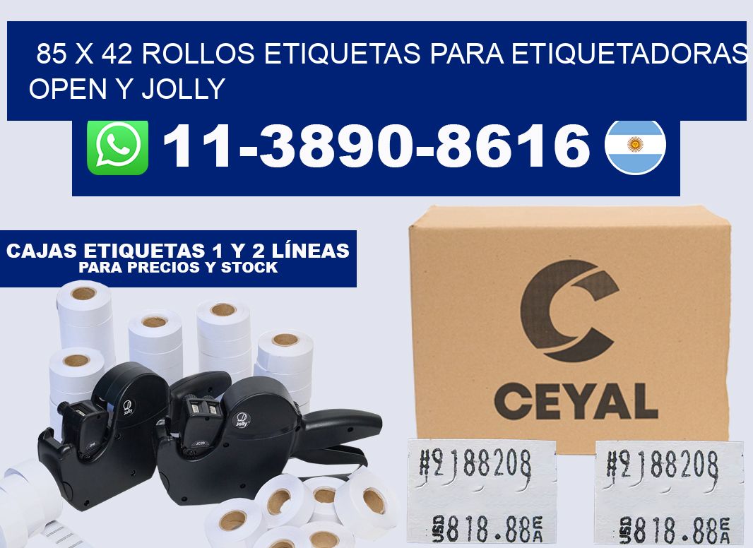 85 x 42 Rollos etiquetas para etiquetadoras open y jolly