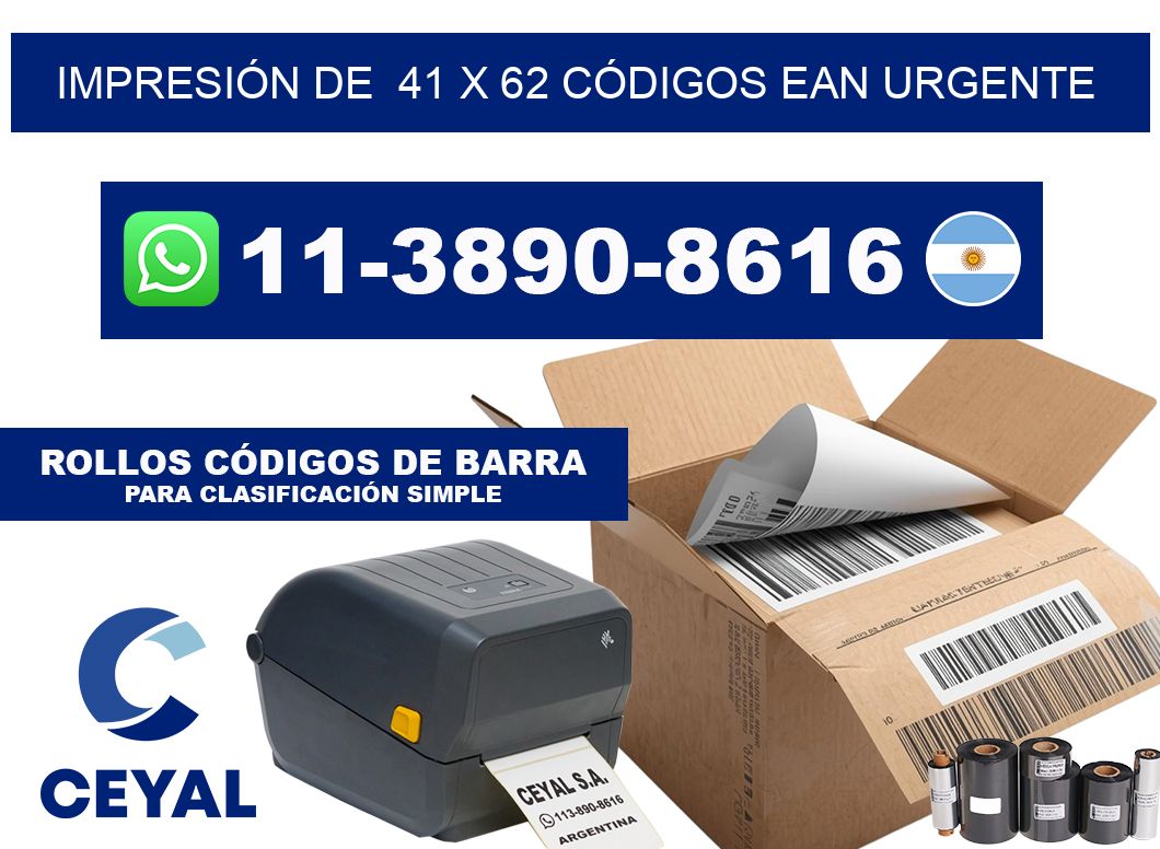 IMPRESIÓN DE  41 x 62 CÓDIGOS EAN URGENTE