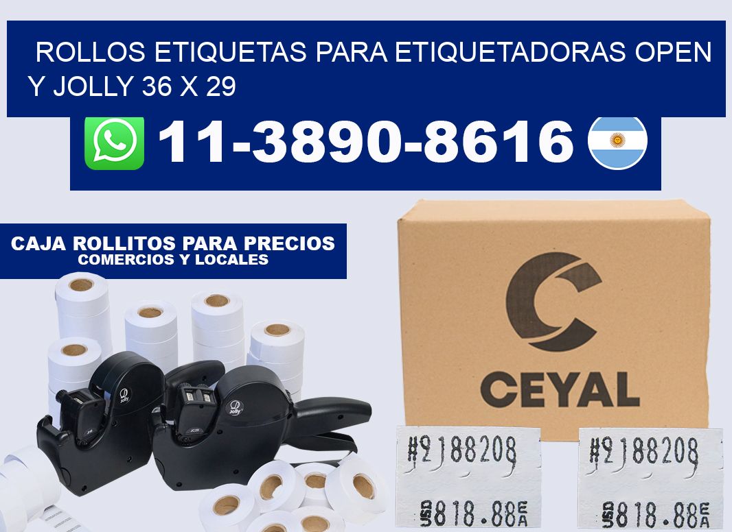 Rollos etiquetas para etiquetadoras open y jolly 36 x 29